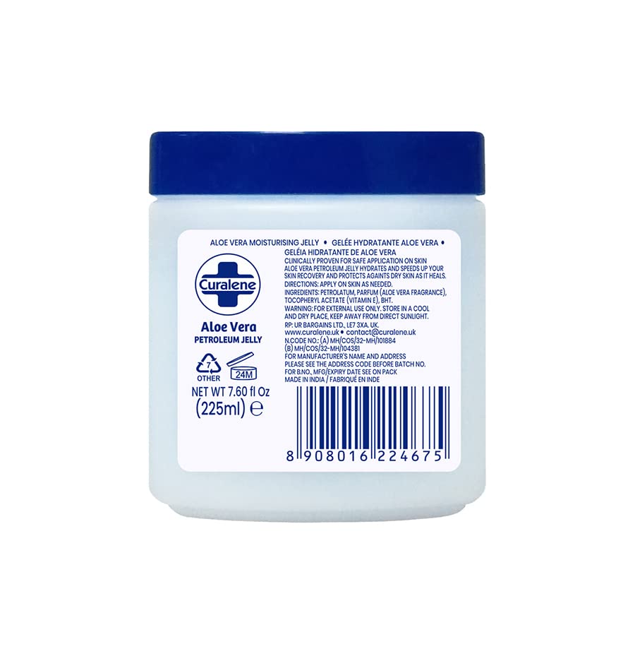 Aasram 3 x 225mL | Curalene Aloe Vera Petroleum Jelly | Dermatologically Tested | Skin Guard | 3 Pack