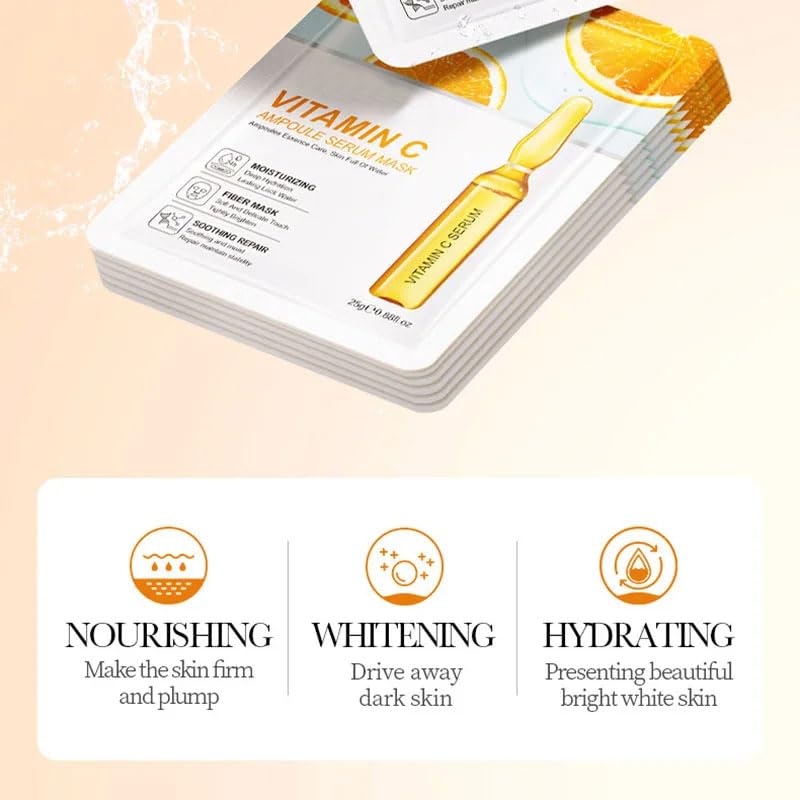 (6 Pack) 24K Gold, Hyaluronic Acid & Vitamin C Face Mask Set - Hydrating, Skin Brightening, Redness Relief, Anti-Aging Ampoule Serum Masks