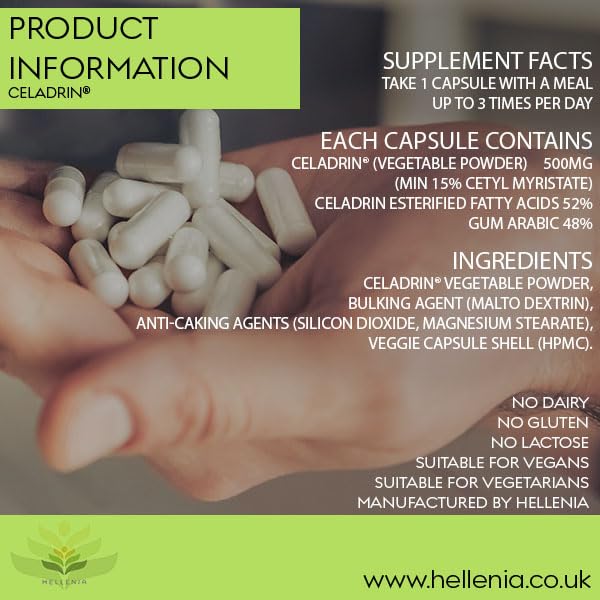 Hellenia Celadrin® 500mg | 90 Capsules | Potent Joint Care Supplement | Vegan Friendly | UK Manufactured