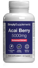 Simply Supplements Acai Berry 2,500mg Capsules | with Vitamin C | Supports Immune System & Collagen Formation | Freeze-Dried Extract | Vegan Friendly | 120 Capsules = 2-Month Supply | UK Made