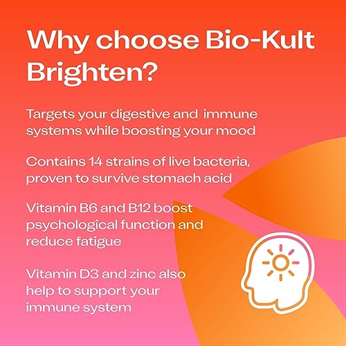 Bio-Kult Brighten – to Bring Out Your Inner Smile, with 14 Strains of Live Bacteria, Vitamins B6, B12, & D, Zinc & Magnesium - 60 Capsules
