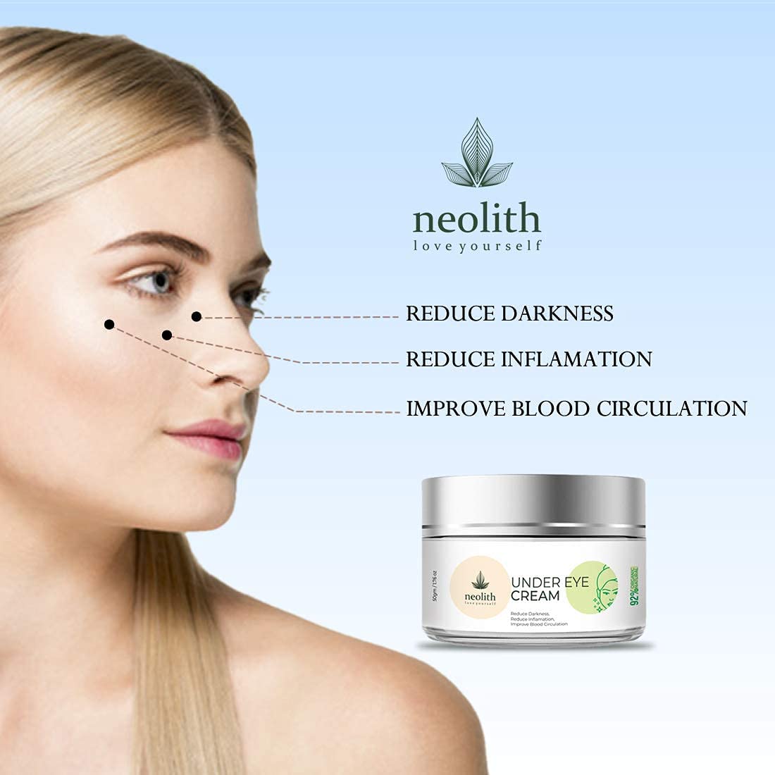 Neolith Under Eye Cream for Dark Circle, Anti Fatigue, Reduces Puffiness, Reduce Wrinkles and Fine lines, with Aloe vera & Kokum Butter | Eco certified Organic & Natural ingredients