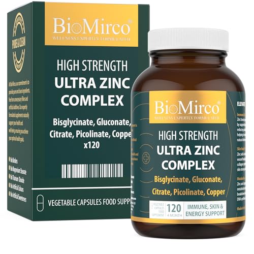 Bio Mirco High Strength Ultra Zinc Complex, 120 Premium Capsules, Immune System, Cognitive Function, Potent Dose, Made in The UK