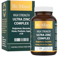 Bio Mirco High Strength Ultra Zinc Complex, 120 Premium Capsules, Immune System, Cognitive Function, Potent Dose, Made in The UK