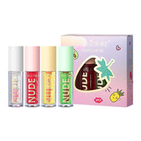 4 Pcs Hydrating Fruit Flavoured Lip Oil Set, Dulele Crystal Jelly Moisturizing No-Sticky Lightweight Lip Plumper Gloss, Transparent Lip Gloss for Dry and Chapped Lips