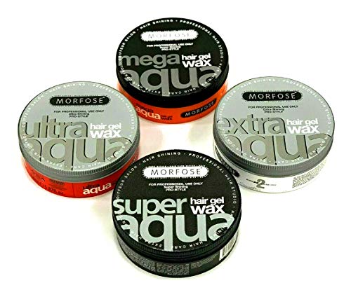 MORFOSE Morfose Mega Aqua Hair Gel Wax - Shine Look, Edge Control,Ultra Hold for Men & Women, Developed by Barbers - Hair Gel, Hair Wax, Hair Powder, Pomade & Clay for Styling (150 ml, Mega Aqua)