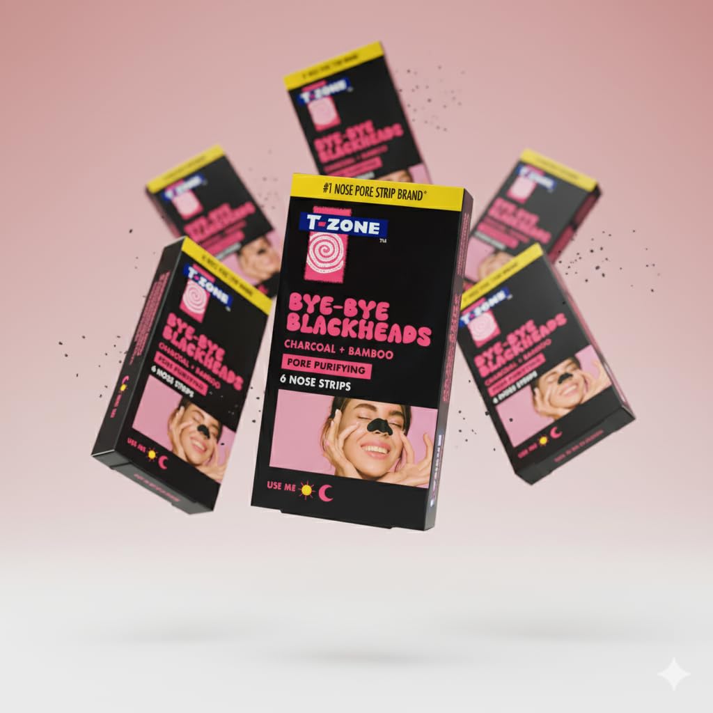 T-Zone Charcoal & Bamboo Nose Pore Strips (6 Pack) - Blackhead Remover Strips with Activated Charcoal, Unclogs Pores, Removes Dirt & Oil for Fresh, Clearer Skin