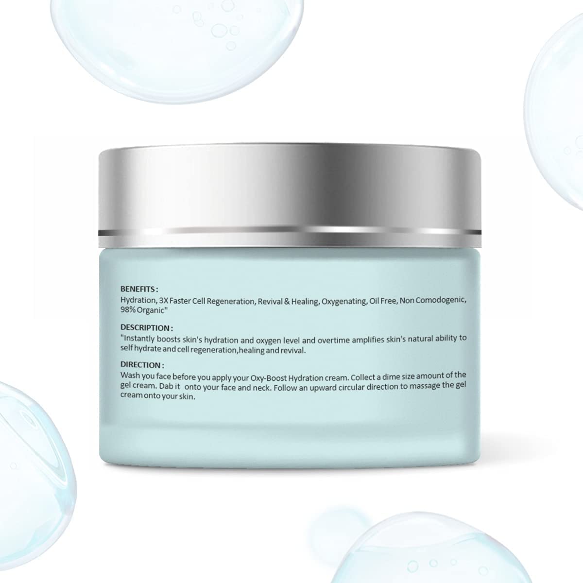 Neolith Oxy Boost Hyaluronic acid Hydration Gel Cream 98% Organic | Hydrating water gel based moisturizer for face | Cell Healing, Cell regeneration, Boost skin Oxygenation | 50 ML
