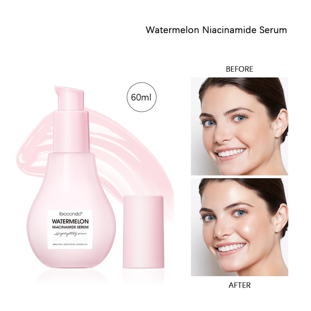 Watermelon Glow Niacinamide Dew Drops Highlighting Serum, Glow Recipe Watermelon Hydrating Serum With Hyaluronic Acid, Brighten, Moisturizing, Lightweight Facial Serum & Priming Liquid Highlighter