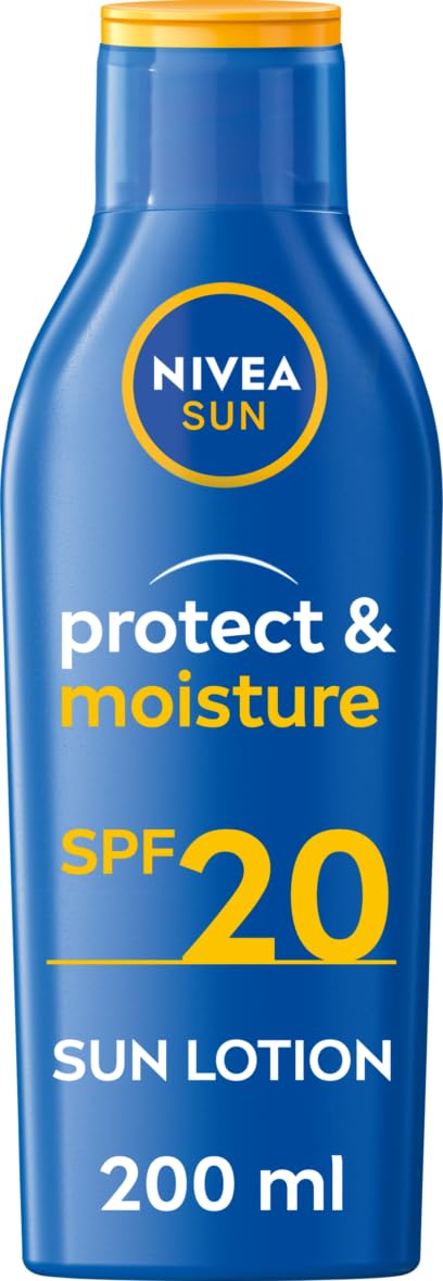 NIVEA SUN Protect & Moisture Sun Lotion SPF 20 (200 ml), Suncream with Vitamin E, Provides 48 Hour Moisture and Immediate UVA & UVB Protection