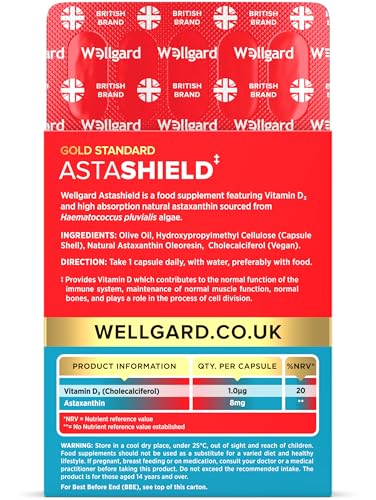 Wellgard Astashield – Highly Bioavailable 8mg Natural Astaxanthin with Vitamin D3