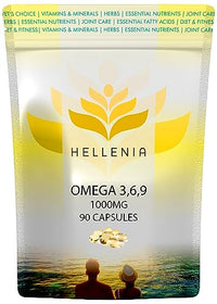 Hellenia Omega 3,6 & 9 Complex | 1000mg - 90 Softgel Capsules | High Strength | UK Manufactured