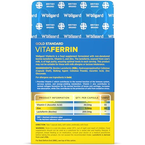 Wellgard Vitaferrin – Triple Action Immune Supplement with Lactoferrin, Zinc & Vitamin C, Immunity Supplement, 30 Capsules