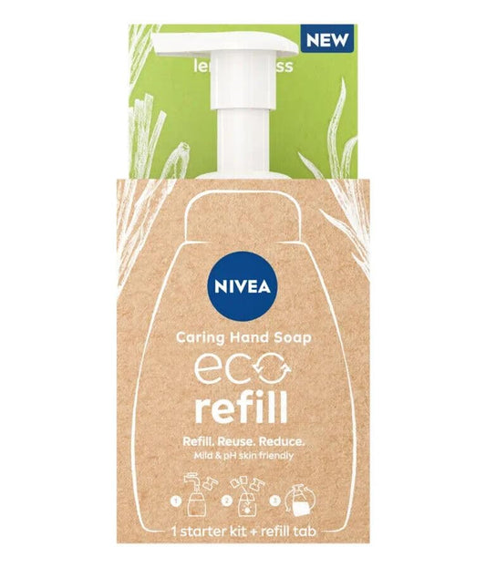NIVEA Hand Soap Eco Refill Starter Kit, 1 Starter Kit + Refill Tab Lemongrass Scent, Hand Wash Soap, Skin-Friendly - Sustainable Hand Cleanser Solution