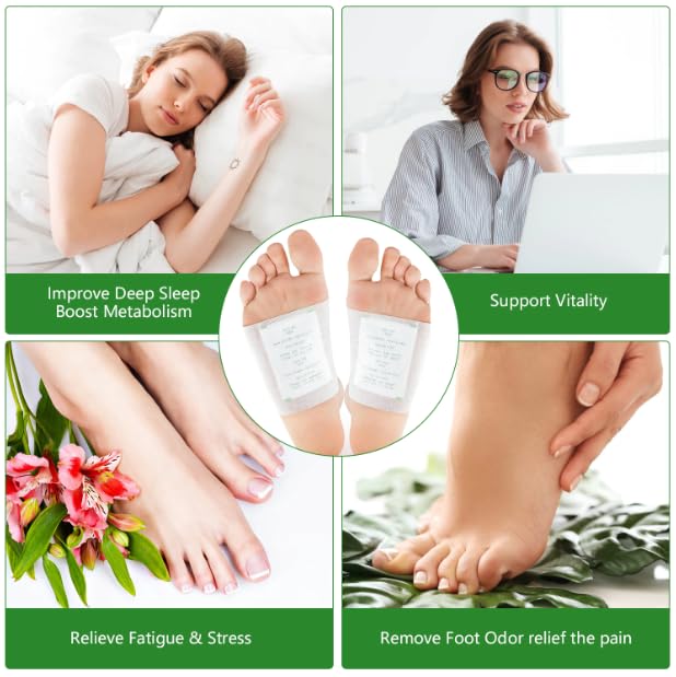 Jijizhazha 70 Pcs Natural Ingredients Detox Foot Patches,Organic Bamboo Vinegar Detox Foot Pads Improves Sleep Quality,Easy to Use(Extra Socks)