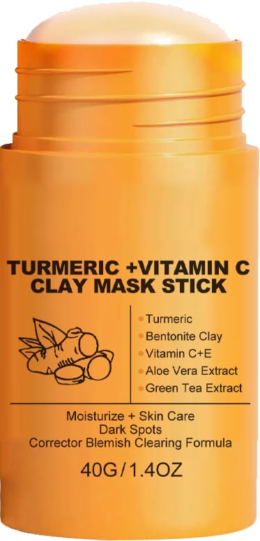 IZBEAUVO Turmeric Clay Mask,Turmeric Face Mask Stick Reduce Acne Dark Spots Anti-Aging,Brightening for Men & Women (2 PCS, Turmeric Clay Mask Stick)