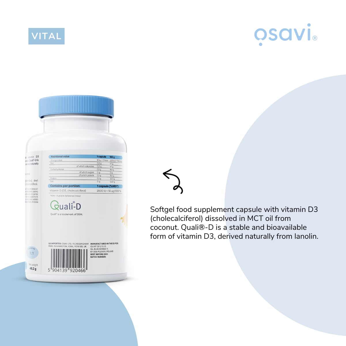 OSAVI Osavi Vitamin D3 2000 IU – 120 Softgels | Supports Immune Function | Bone Health | Muscle Function and Calcium Absorption | Contains Quali®–D | Derived from Natural Lanolin and MCT Oil from Coconut