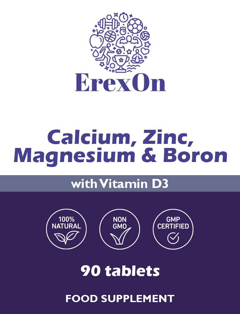 ErexOn Calcium, Zinc, Magnesium, Boron & D3 Tablets 90 Tablets - Good for Bones, Nails, Hair and Joints