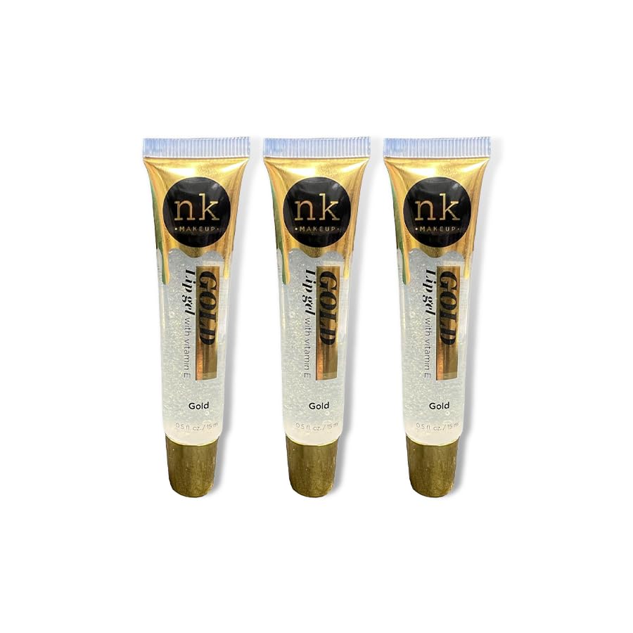 Nicka K NK lip gloss gel 15ml Vitamin E, Shiny, Nourishes, Lip gel (Gold, Pack Of 3)