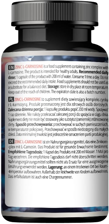 Zinc L-Carnosine 37.5 mg per Capsule - 90 Vegan Capsules - 3 Months Supply - for Skin, Hair & Nail Health - Supplement by Apollo's Hegemony