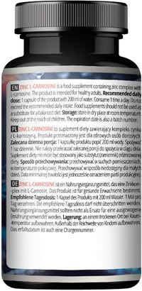 Zinc L-Carnosine 37.5 mg per Capsule - 90 Vegan Capsules - 3 Months Supply - for Skin, Hair & Nail Health - Supplement by Apollo's Hegemony
