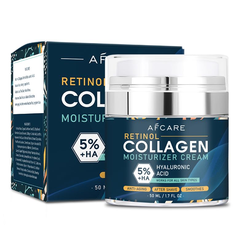 Afcare Retinol Collagen Moisturizer Cream for Men - 5% Retinol + Hyaluronic Acid, Anti-Aging Face Cream, Hydrating, Nourishing, Repairs, Smooths, Tightens, All Skin Types, 50ML.