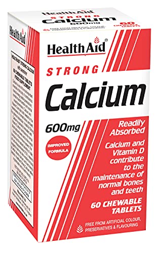 HealthAid Calcium 600mg Chewable Tablets – Bone & Teeth Support - High Strength Calcium Lemon Flavour - 60 Tablets