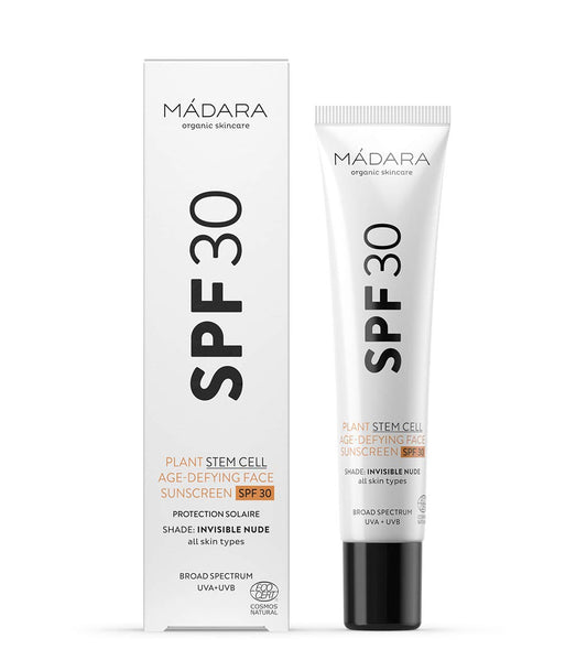 MÁDARA Plant Stem Cell Age-Defying Face Sunscreen SPF 30 - Organic Skincare Broad Spectrum UVA/UVB Protection with an Invisible Nude Finish, Prevents All Types of Sun Damage - 40ml