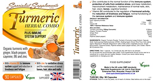 Specialist Supplements Turmeric Herbal Combo Plus Immune System Support 90 Capsules