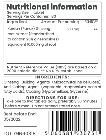 Pureclinica High Potency Korean Panax Ginseng 10,000mg x 720 Tablets (4 Bottles of 180)- 2 Years Supply