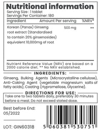 Pureclinica High Potency Korean Panax Ginseng 10,000mg x 720 Tablets (4 Bottles of 180)- 2 Years Supply