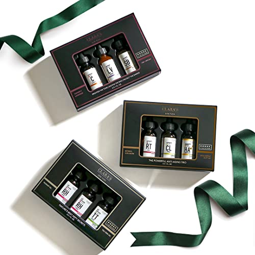 Clara's New York The Powerful Anti-Aging Trio Facial Serum Gift Set, Three Full Size Anti-Aging Face Serums with Retinol Collagen and Hyaluronic Acid 3 x 30ml