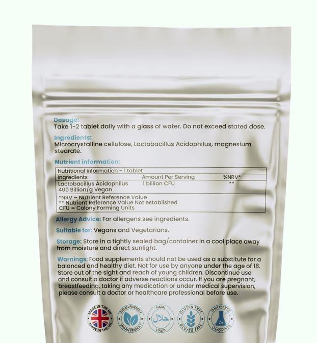 Acidophilus Lactobacillus Probiotic for Digestive & Gut Health, 1 Billion CFU per Tablet - 120 Vegan Tablets