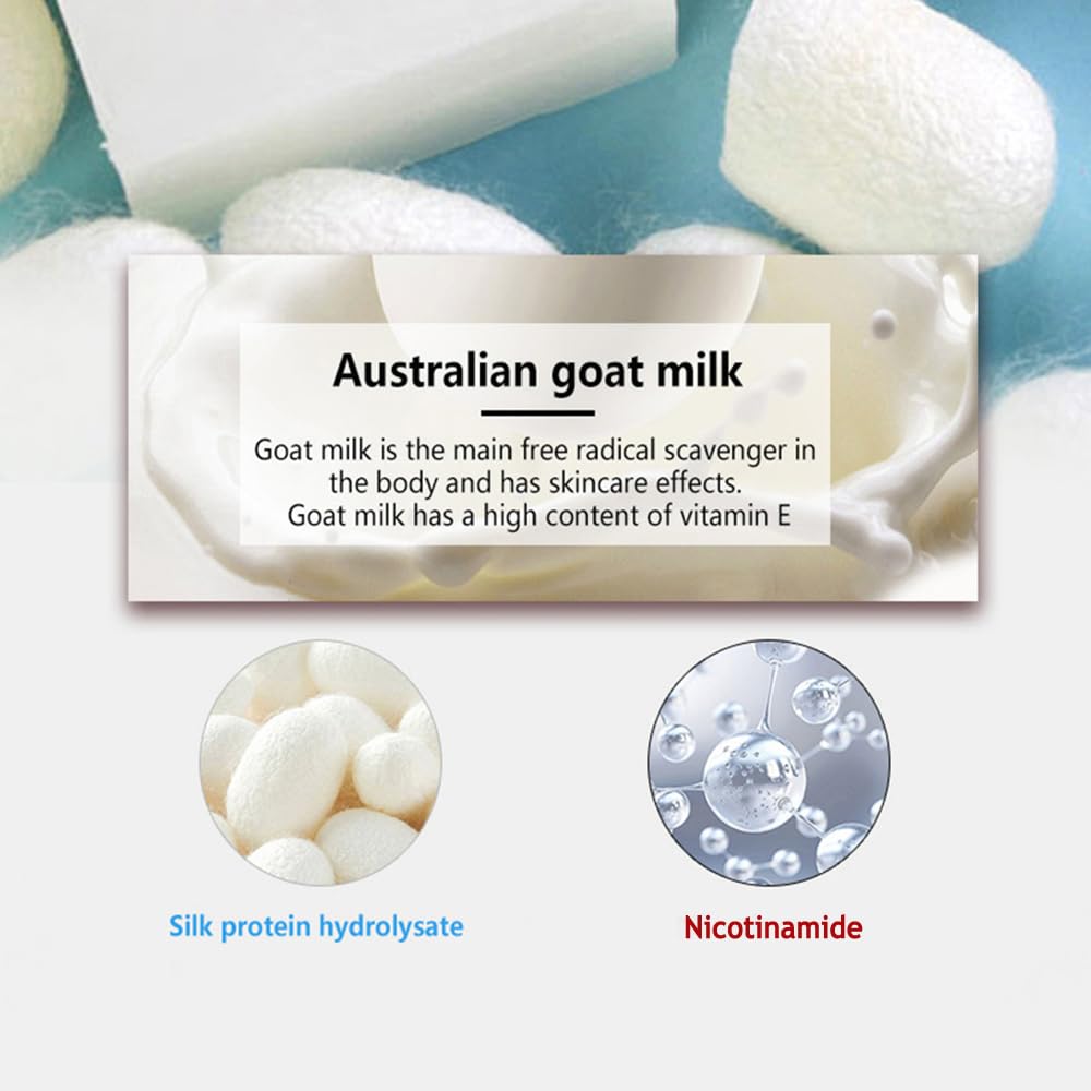 Niacinamide Silk Goat Milk Soap, strong goat milk aroma, Skin cleansing, facial cleansing, exfoliating soap, hand washing, bath soap, Travel Essentials Day Gift, Thick Foam-2.822 oz each