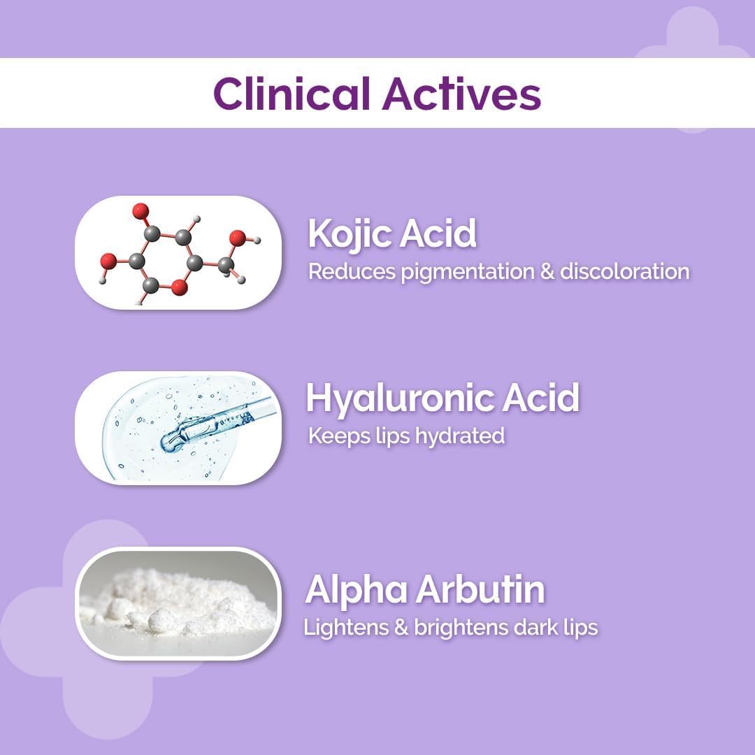 1% Kojic Acid Lip Balm With Alpha Arbutin & Hyaluronic Acid, SPF 30 PA++ for Dark & Pigmented Lips - 4g