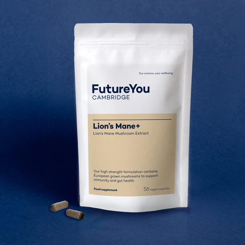 Lion's Mane+ Mushroom Supplement – Immunity & Gut Health Supplements – 28 Day Supply, 56 Vegan Capsules – High Strength Lions Mane Supplement by FutureYou Cambridge