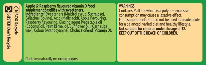 Bassetts Vitamins Adult Apple and Raspberry Flavour Vitamin D 30 Gummy Pastilles