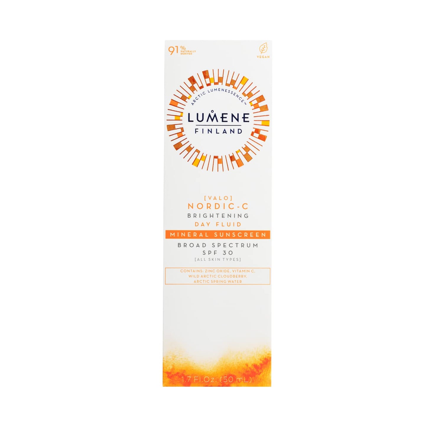Lumene Nordic C Valo Brightening Day Fluid Mineral 50 ml, Lightweight Moisturizer SPF 30, Infused with Antioxidant Rich Wild Arctic Cloudberry and Vitamin C