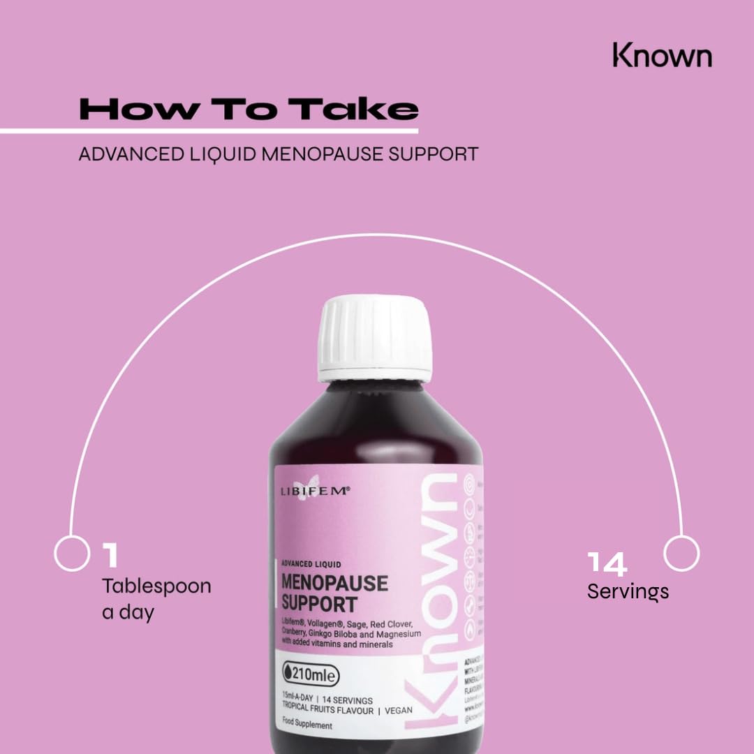 Known Advanced Menopause Support Liquid Bottle - Libifem® & Vollagen® - Supports Menopause Symptoms - Natural Orange & Honey Flavour - 14 Servings