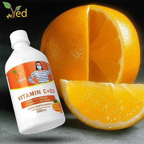 Ved Vitamin C & D3 Liquid Food Supplement for Adults - High Strength Vitamin D & Vitamin C per Dose- Support for Joints, Muscles & Immunity - Vegetarian - Orange Flavour (33 Days Supply)