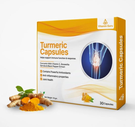 Vitamin Guru Turmeric Capsules, 30 Capsules, with Curcumin, Black Pepper, Vitamin C, Antioxidants, Anti-inflammatory