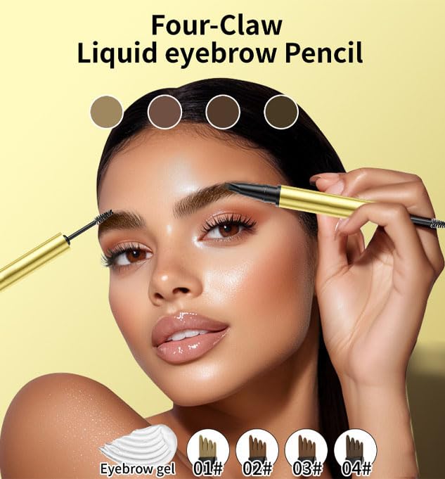 Shengqialun Dual-Ended Eyebrow Pencil & Eyebrow Gel, 2 In 1 Eyebrows Pen, 4-Fork Tip Brow Pencil, Long-Lasting Eye Brow Pencils For Natural Looking Defined Eyebrows, Black Brown