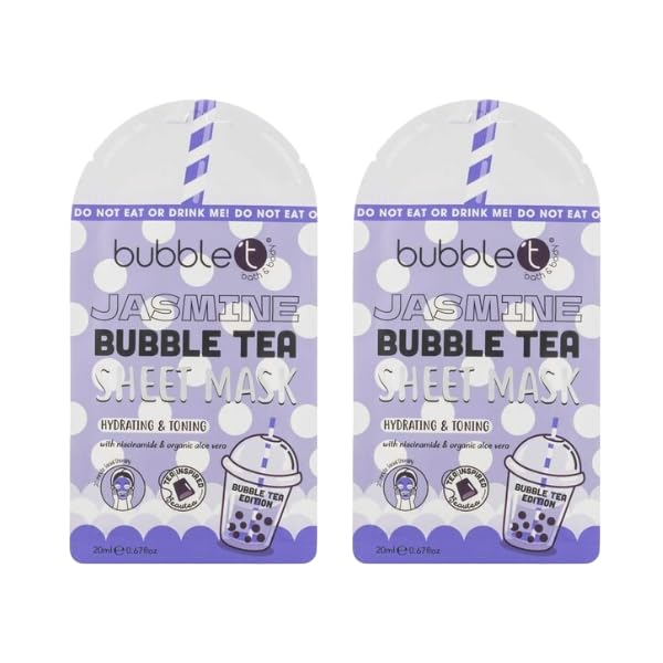 bubble t cosmetics Bubble T Cosmetics Jasmine Sheet Face Mask with Aloe Vera, Hydrating and Soothing, Spa-Like Experience 2-Pack
