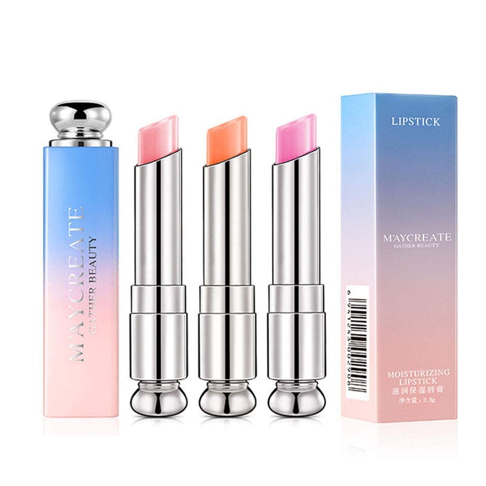 Pack of 3 Crystal Jelly Lipstick, BEEXY Long Lasting Nutritious Lip Balm Lips Moisturizer Magic Temperature Color Change Lipstick