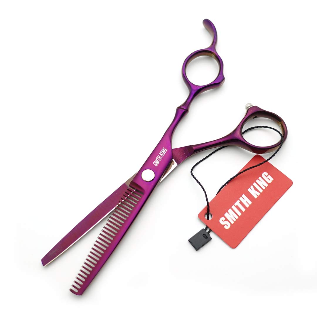 Smith King 6.0 inch Hair Scissors Set Hair Cutting Scissors & thinning Scissors with Razor&Comb in 1 Set (Violet)