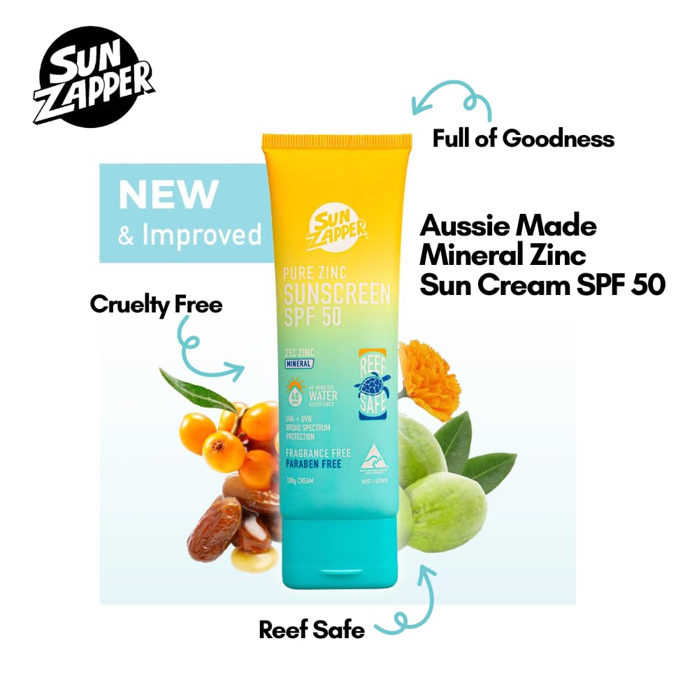 Pure Zinc Sun Cream SPF 50 Sun Zapper Reef Safe Mineral Zinc Sunscreen