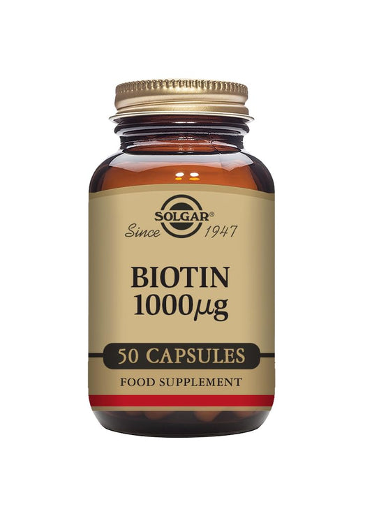 SOLGAR Solgar Biotin 1000 µg Vegetable Capsules - Pack of 50 - For Healthy Hair and Skin - Promotes Energy and Vitality - Vegan