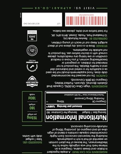 ALPHA01 130mg Carvacrol - 153mg Oregano Oil per Softgel | Cold-Pressed | World Highest Concentration Oregano Oil Capsule (85%+ Carvacrol) – Contains 100% Greek Essential Oil of Oregano – 180 Count by Alpha01