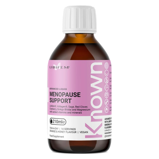 Known Advanced Menopause Support Liquid Bottle - Libifem® & Vollagen® - Supports Menopause Symptoms - Natural Orange & Honey Flavour - 14 Servings