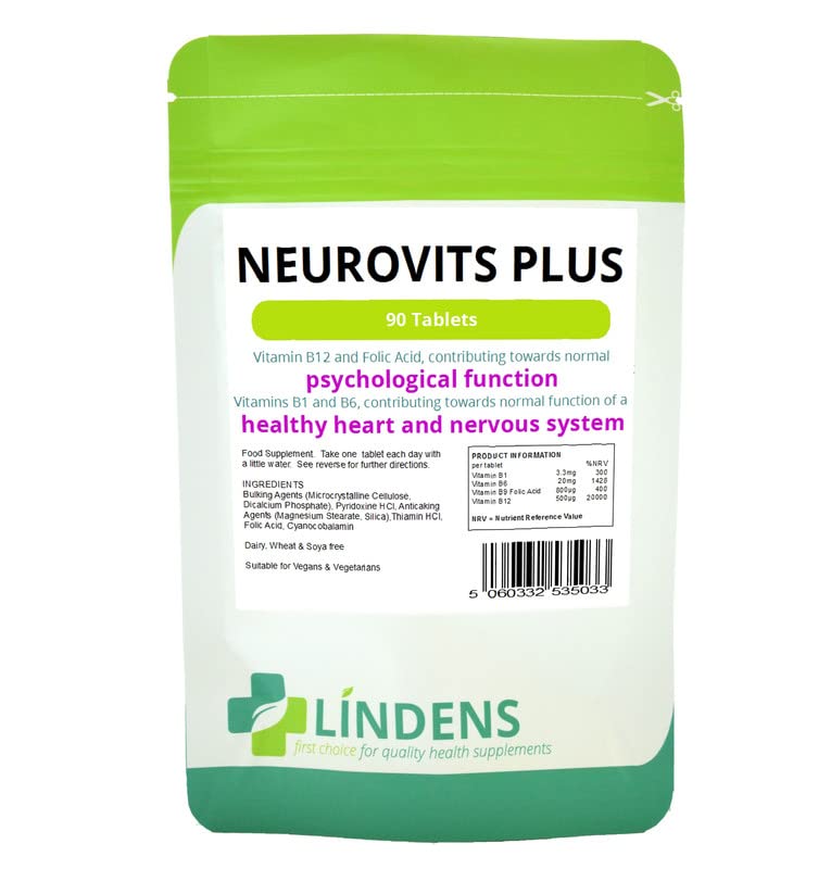 Lindens Neurovits 2-Pack x 180 Tablets Vitamin B-12 500mcg, B-1, B-6 & Folic Acid B1 B6